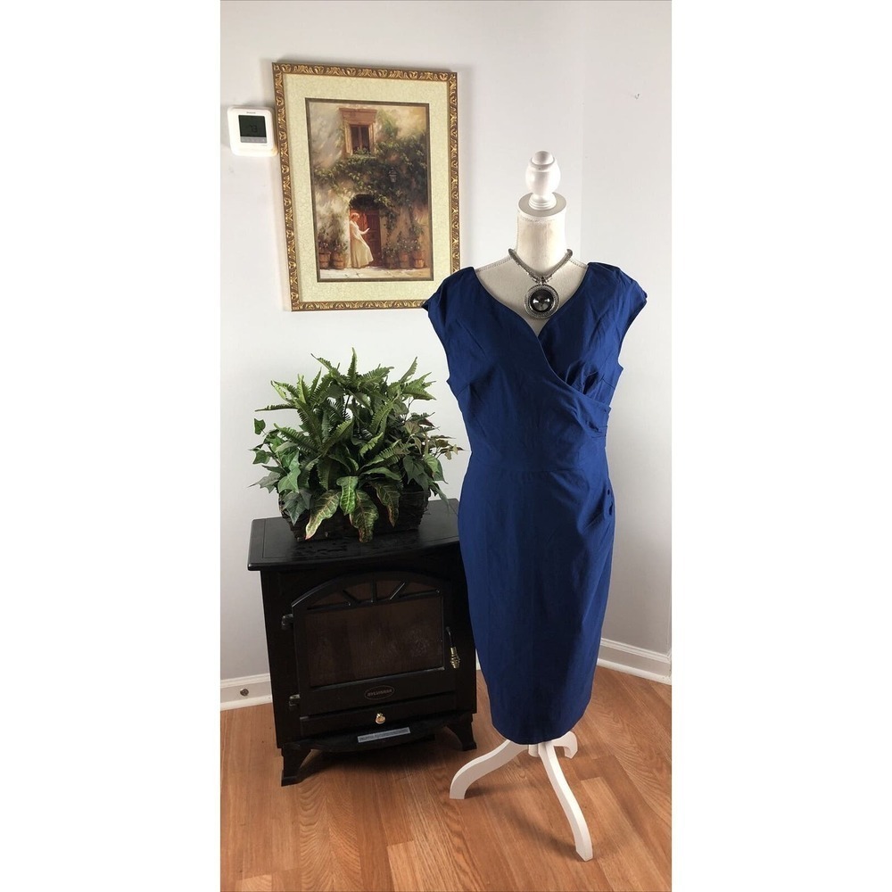 MUXXN Womens Blue Dress‎ Plus Size 2XL Sleeveless Pleated Open Back Zipper